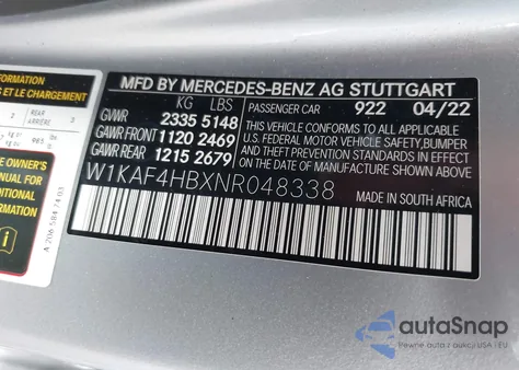 2022 Mercedes-Benz C 300 4Matic from USA, damaged, VIN W1KAF4HBXNR048338